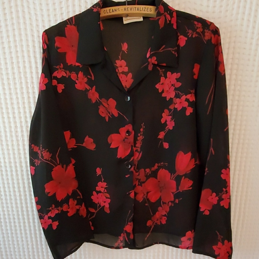 Expressions Black & Red Sheer Top